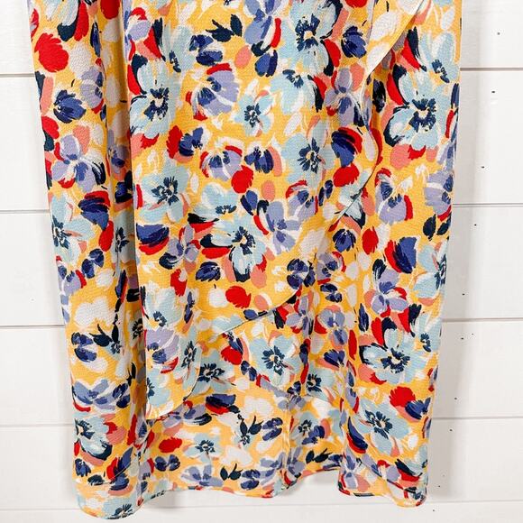 BCBGeneration Yellow Red Blue Floral Ruffle Sarong Wrap Midi Skirt, EUC, Size XS - Picture 6 of 12